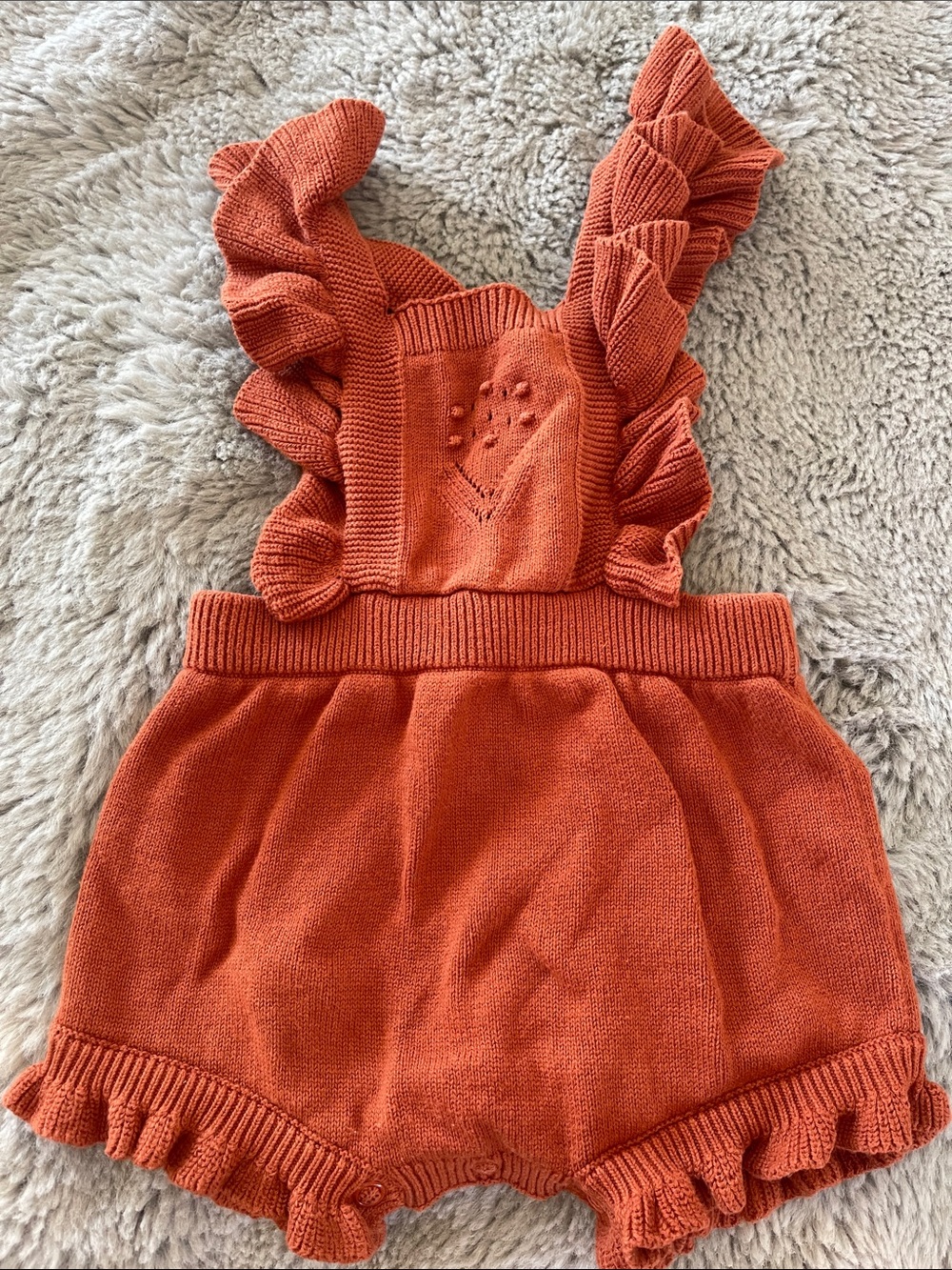 Cat & Jack Ribbed Knit Baby Romper with Textured Heart - Rust Orange Sz 12M